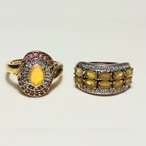 Ethipoian Opal Rings 925 Silver Gold Vermeil Sz 8-1/2